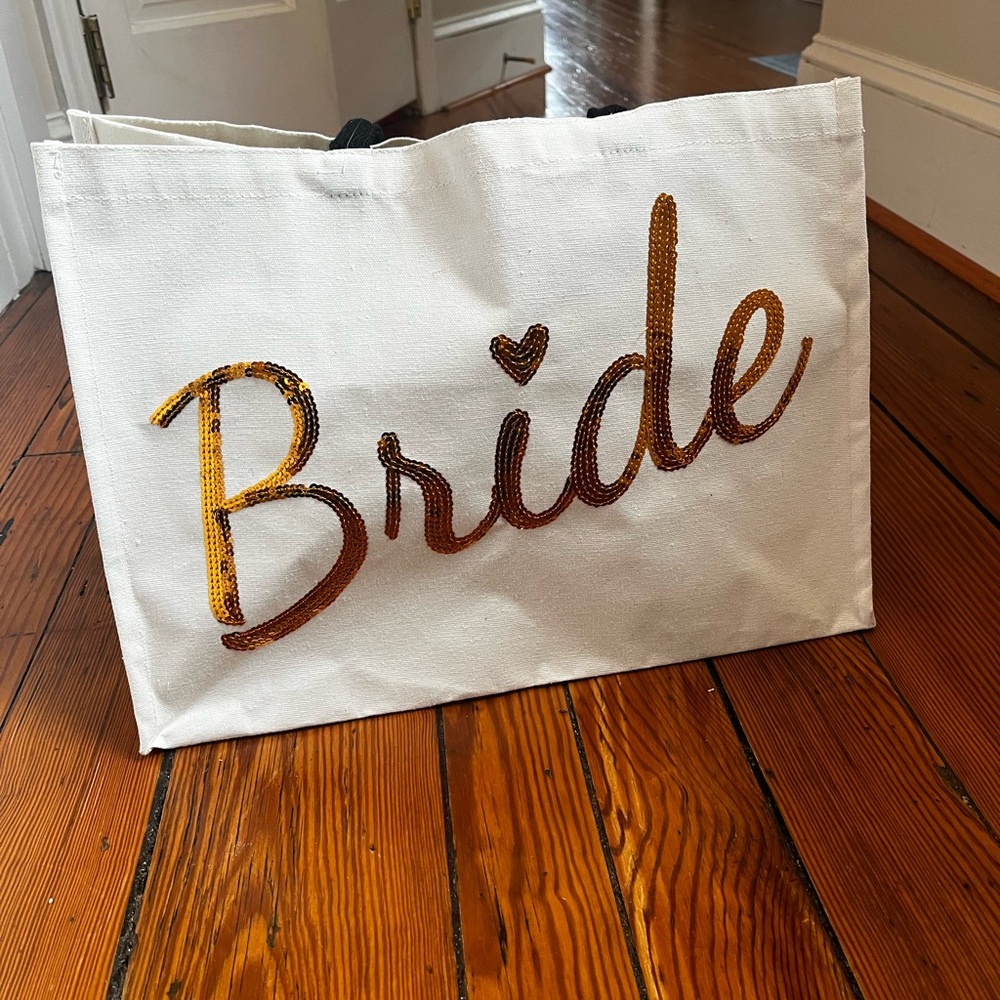 Cream & Gold Sequin Bride Beach Tote